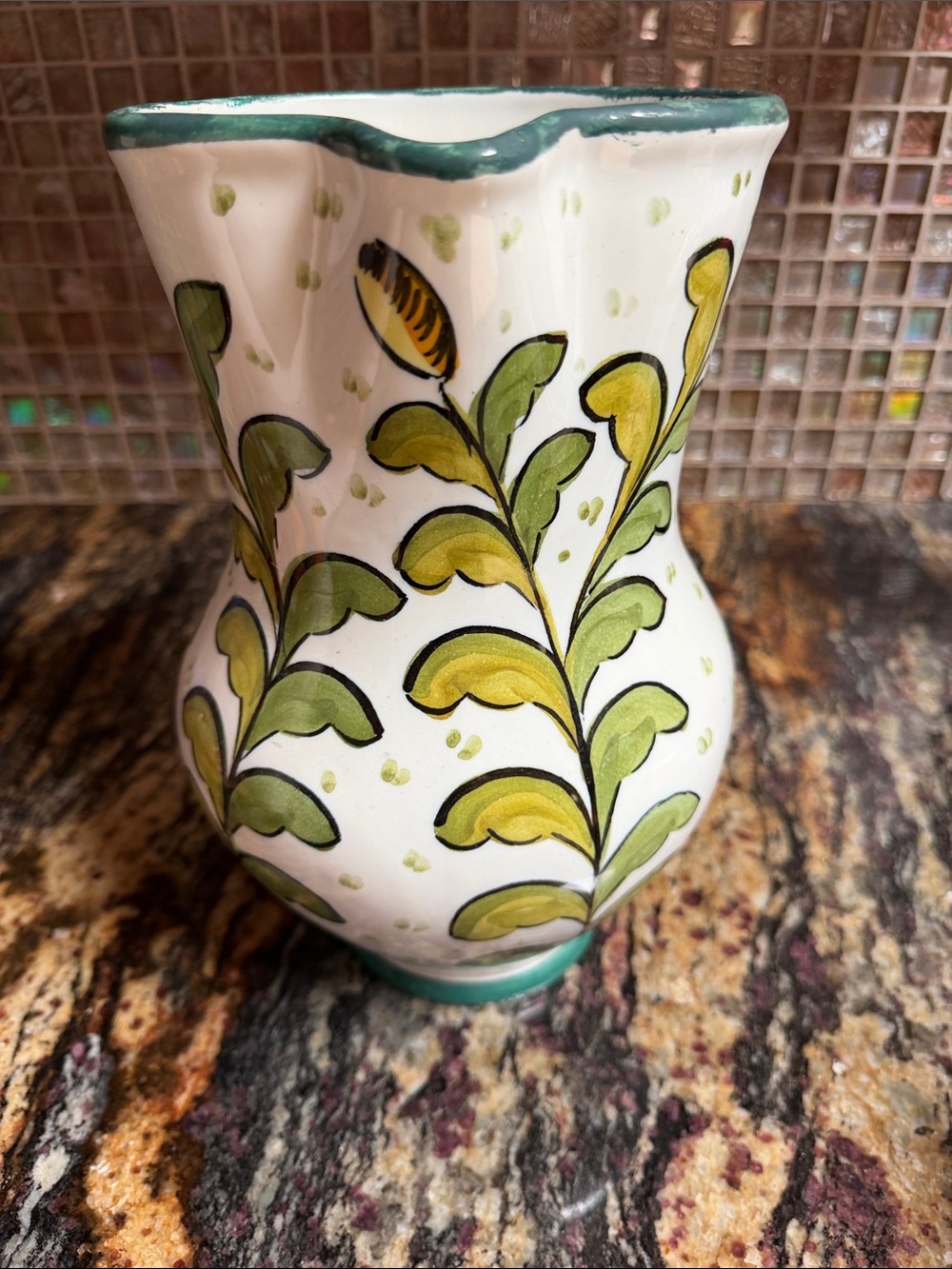 Vintage handmade 10” pitcher floral old world coastal * READ * - Picture 4 of 6